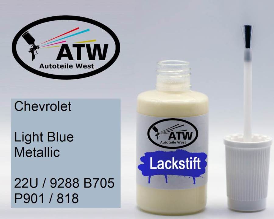 Chevrolet, Light Blue Metallic, 22U / 9288 B705 P901 / 818: 20ml Lackstift, von ATW Autoteile West.
